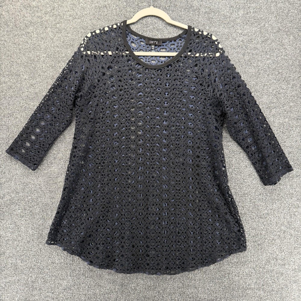 Comfy USA Top Womens XS Black Blue Sheer Tunic Grunge Whimsigoth Vamp Goth 90s
